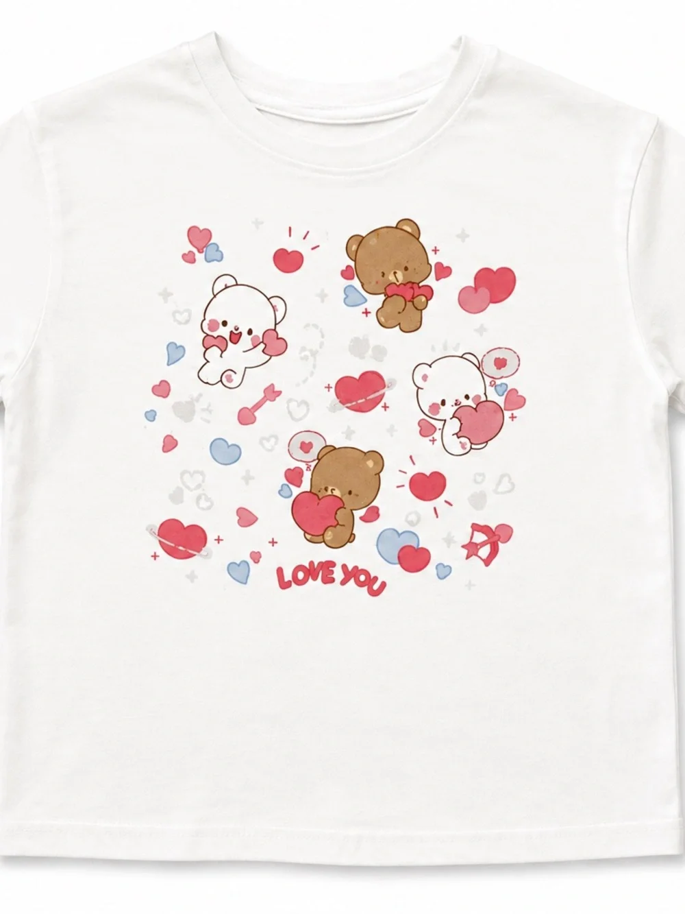 Milk Mocha Bear Girls Love You Graphic T-Shirt White Pink Hearts Size 6/7